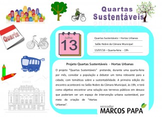 Projeto Quartas Sustentáveis terá sua primeira edição esta semana