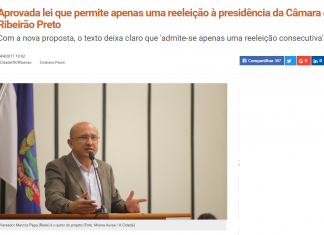 Aprovada lei que permite apenas uma reeleição à presidência da Câmara de Ribeirão Preto